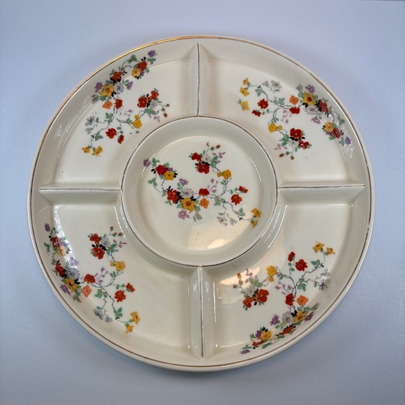 Vintage Japanese Mikori Ware Porcelain 5 Part Divided Tray Floral Design w/ Case - Picture 2 of 10